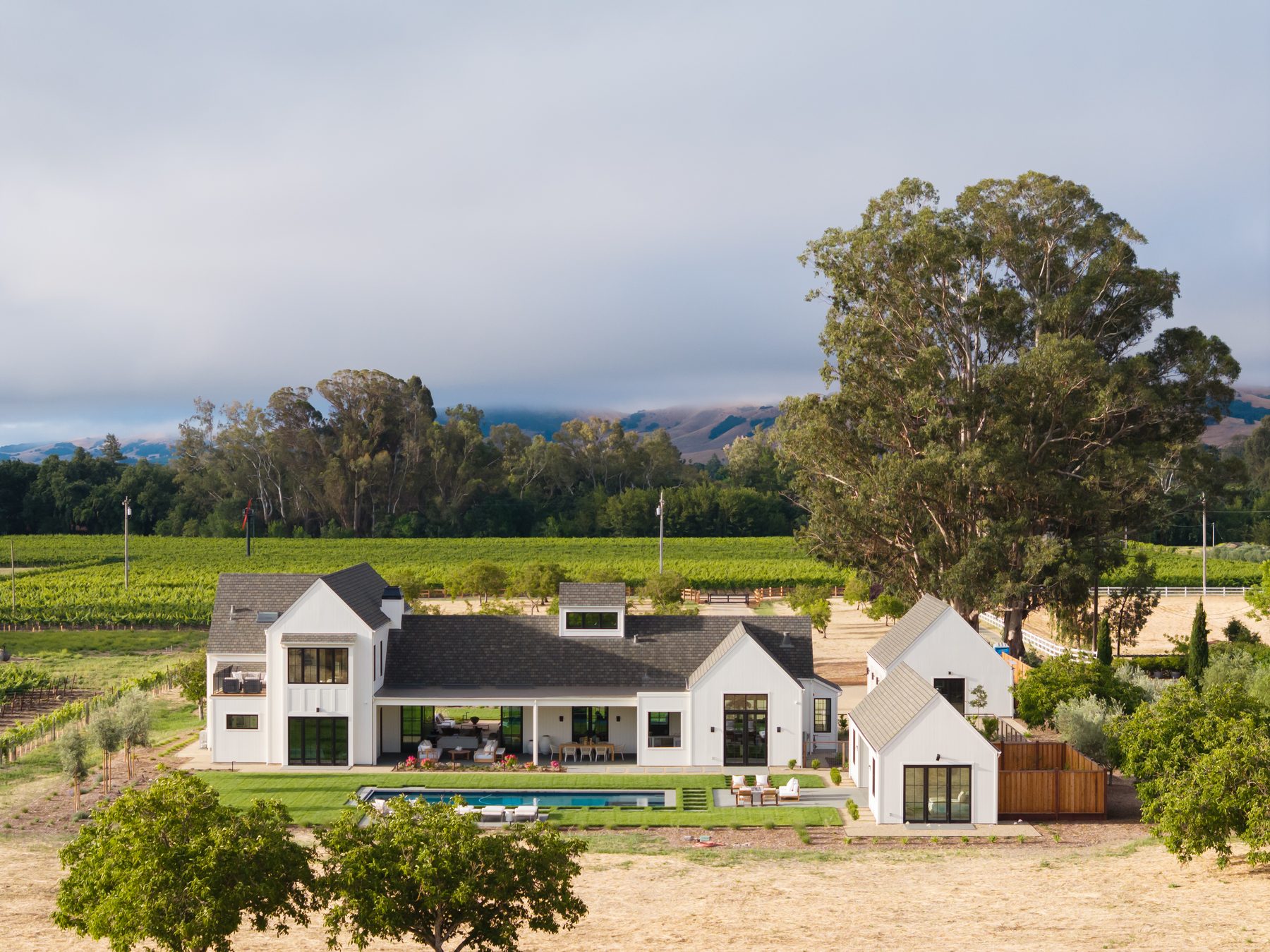Sweeping aerial view of the property and valley